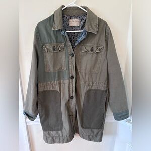Free People olive green distressed shirt jacket